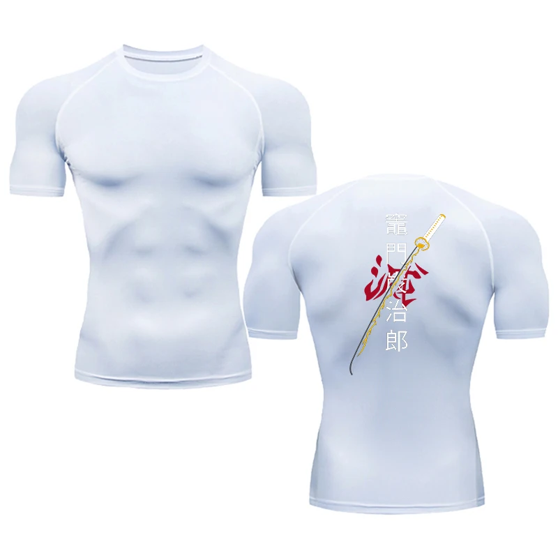 2024 New Men's casual print quick drying breathable stretch short sleeve compression men's fitness sports running T-shirt tops