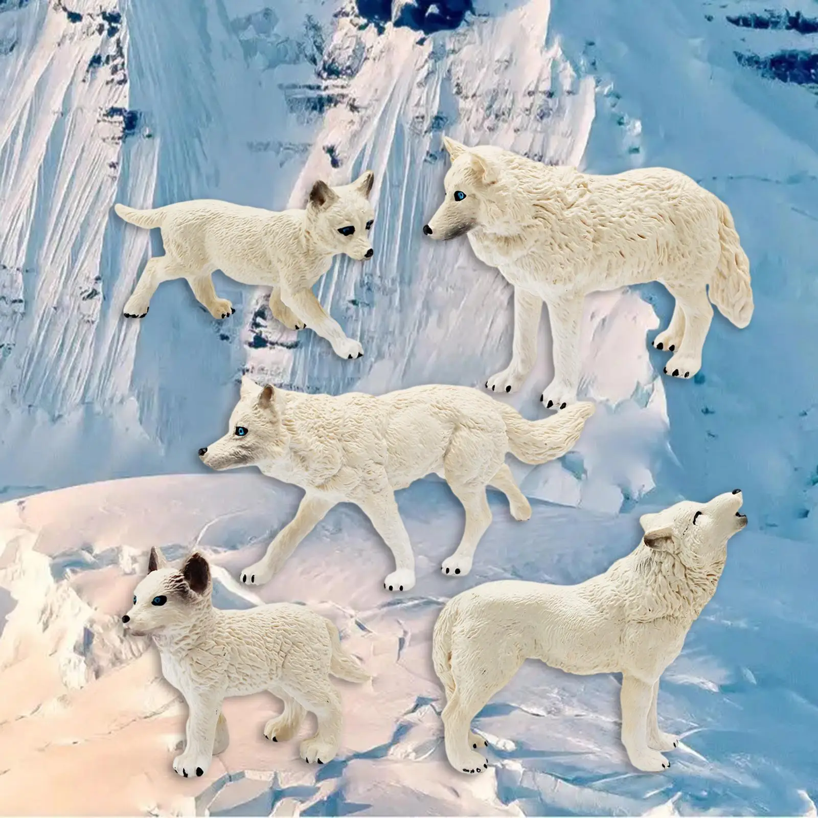 5 Pieces Wolf Toy Figurines for Christmas Present Cake Topper Desktop Decor