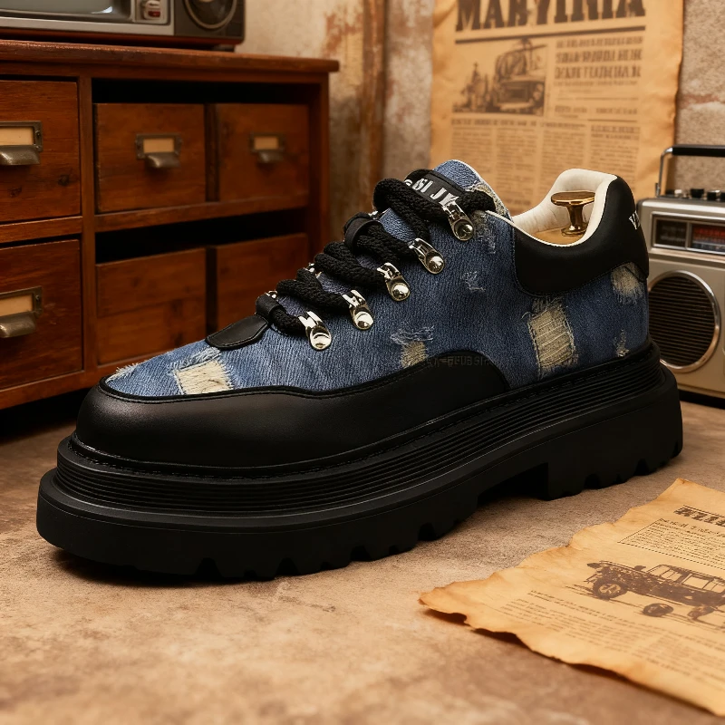 Men's Height-increasing Canvas Casual Shoes Fashion Breathable Men Chunky Sneakers Trend Design Men Skateboard Shoes