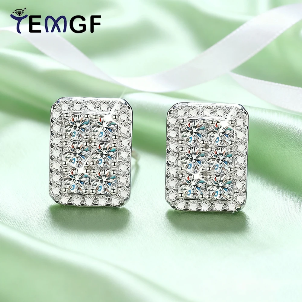 

Серьги TEMGF с муассанитом, стерлинговое серебро 925 пробы, сверкающие квадратные серьги для женщин, ювелирные изделия, модные товары для поездок на работу, сертифицированные GRA