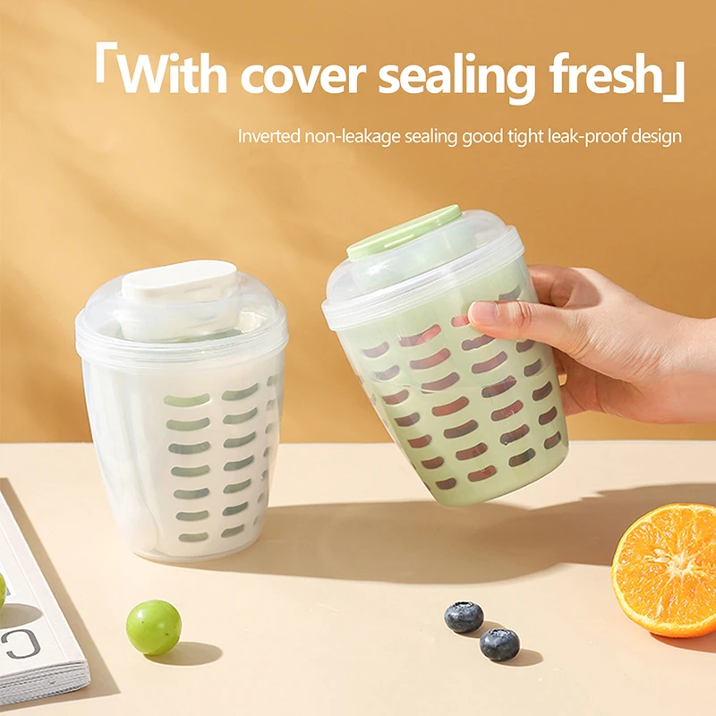 Double-Layer Portable 1L Vegetables Salad Cup With Fork Sealed Storage Box Vegetable Fruit Fresh Container Kitchen Supplies