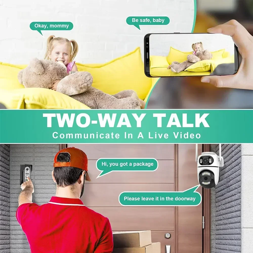 4MP WiFi PTZ IP Camera Outdoor Dual Screens Color Night Vision AI Auto Tracking CCTV Surveillance Cam with Two-Way Audio