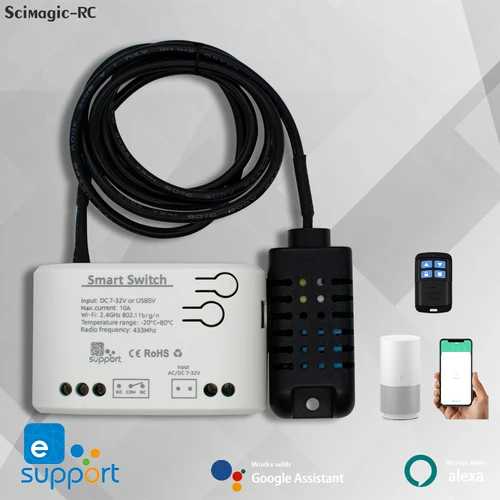 EWELINK-interruptor inteligente WiFi de 1 canal con Sensor de temperatura y humedad, 7-32V, 85-250V, 10A, relé RF de 433MHZ para Alexa y Google Home