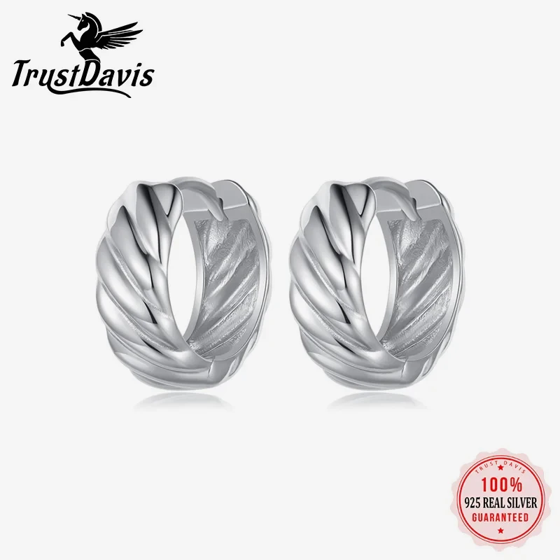 

TrustDavis подлинные 925 Стерлинговое Серебро винтажные витые серьги-кольца женские модные для девочек юбилей ювелирные изделия LB518