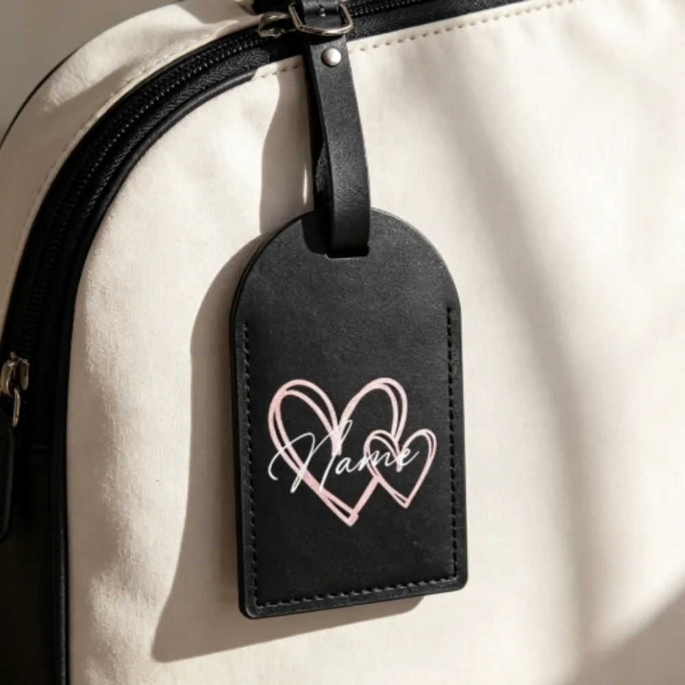 Personalized Custom Name Black Heart Print PU Luggage Tag, Wedding Bridesmaid Gift Christmas Gifts for Family Members