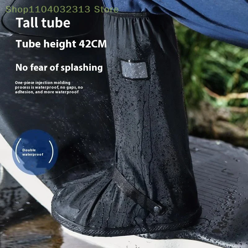 1Pair Black Waterproof Reflective High Top Rain Boot Shoe Covers Reusable for Motorcycle Cycling Bike Clear Wear Dust Protection