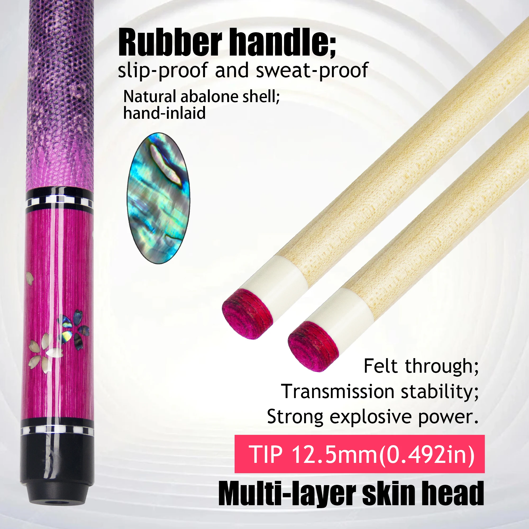 Diamond-inlaid Cherry Blossom Pool Cue 12.5mm Tip Non-slip Rubber Grip Hand-inlaid Perfect for Beginners