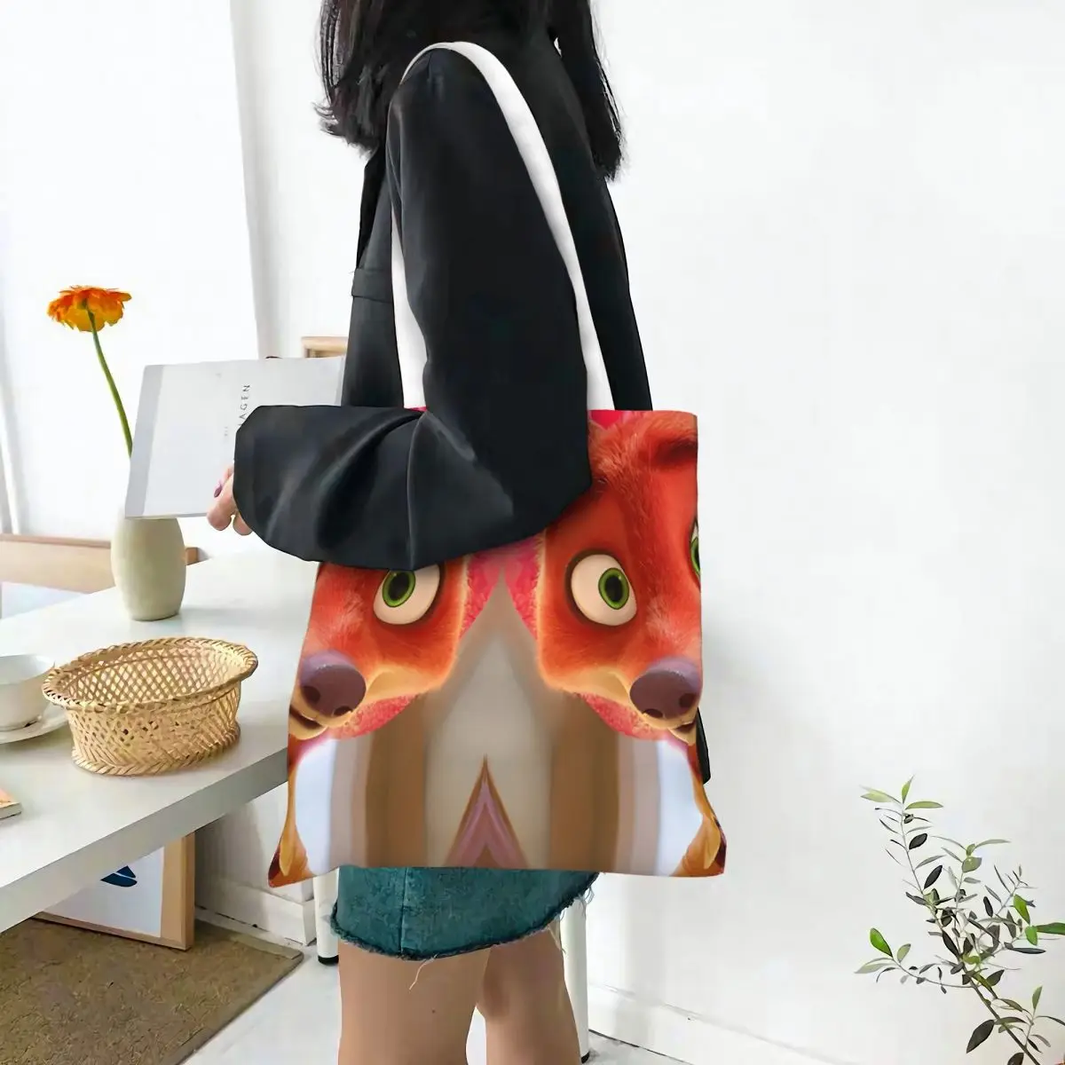 Zootopia Nick Bolso de mano de lona Bolsos de hombro de conejo Bolsas de compras reutilizables para unisex