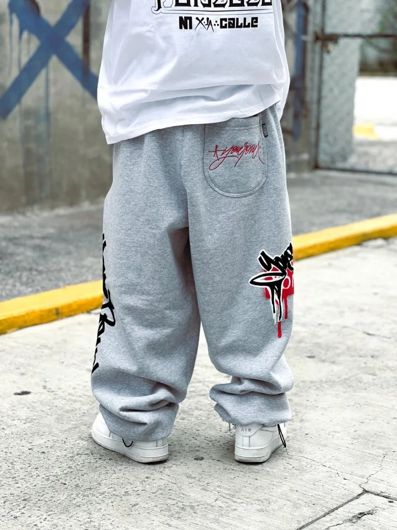 

Harajuku Y2K уличная мода с вышитым логотипом, свободные повседневные брюки, американские ретро хип-хоп рок, мужские широкие брюки