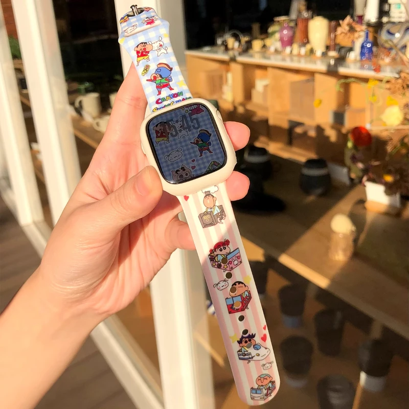 Crayon Shin chan Silicone Strap IWatch9 8 7s10se Protective Case Fashionable Dynamic Printed Anime 38mm 41mm 42mm 44mm Anti Drop