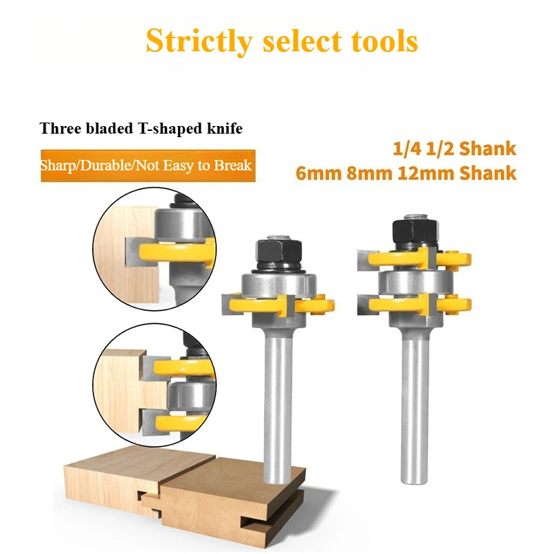 35mm T Shape 3 Flute Tungsten Steel Milling Bit Square Tooth Panel Mortise Tenon Wood Router Accessories