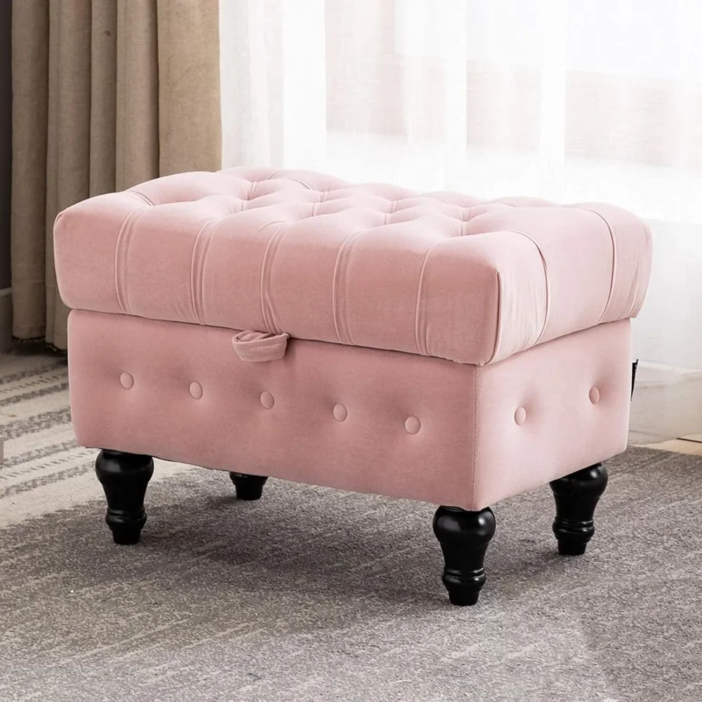 

Storage Coffee Table Ottoman, Button Tufted Velvet Upholstery Footstool Bed Ottoman for Living Room, Home Office, Space-Saving