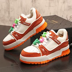 Sneakers Casual Mens Designer Punk Rhinestone Shoes Fashion Microfiber Leather Breathable Height Increased Flat Platform Shoes