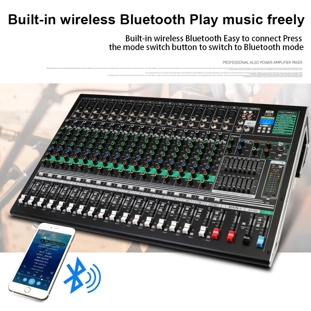 32 Channel 2 Group Professional Audio Digital Mixer Mixing Console 16 DSP Mini Sound Mixer Console with Bluetooth MP3 USB