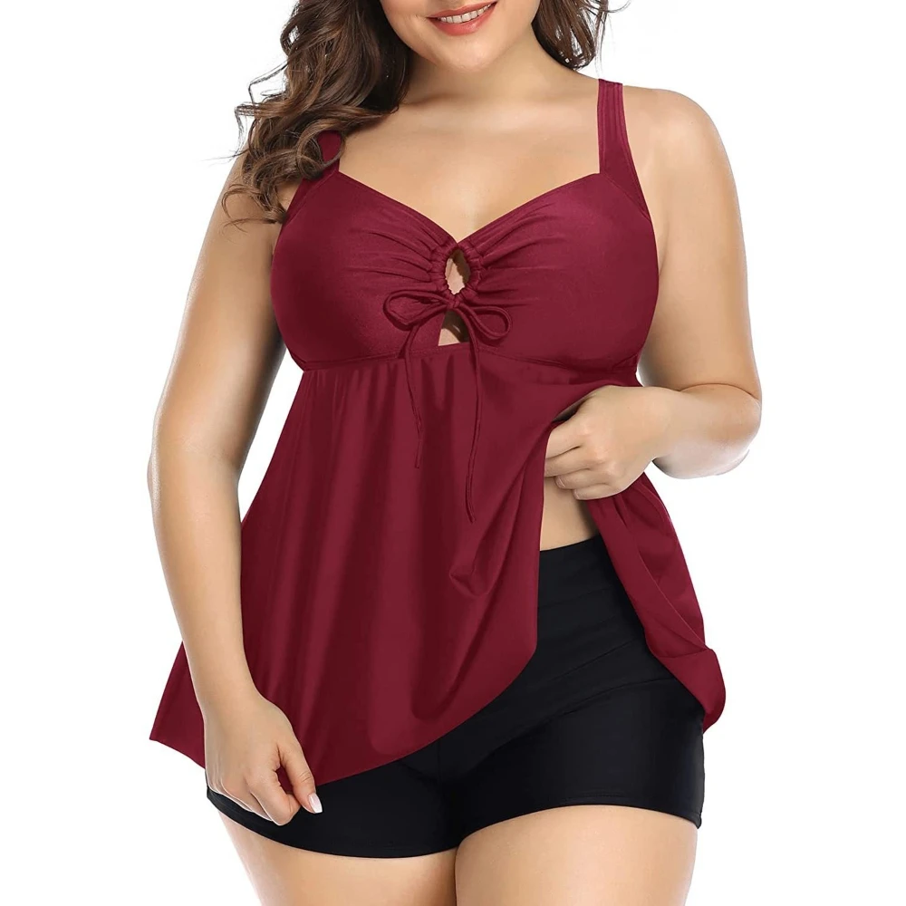 6XL Plus Size Two Piece Swimsuit Tummy Control Top with Shorts Women Tankini Leopard Print Cherry Pattern