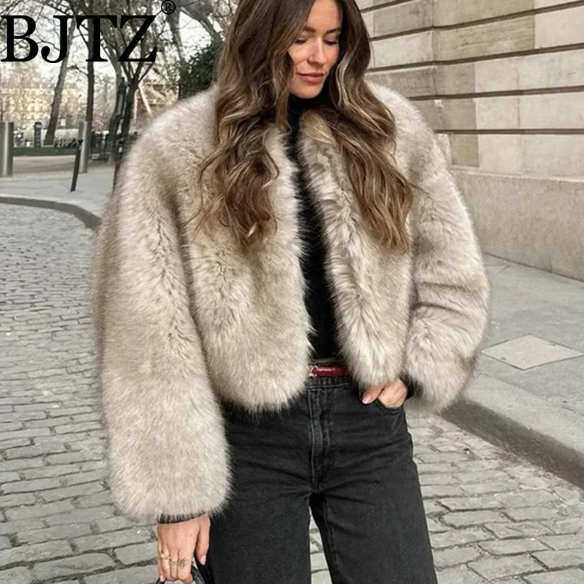 

BJTZ 2025 New Winter Faux Fur Coat Collar Wide Cuffs Designer Premium Elegant Minimalist Comfortable Casual Versatile Outerwear