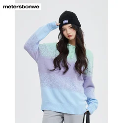 Metersbonwe-Women's Long-Sleeved Sweater Jumper Gradient Color Polo Collar Loose Soft Pullover Sweet Youth Girl Autumn