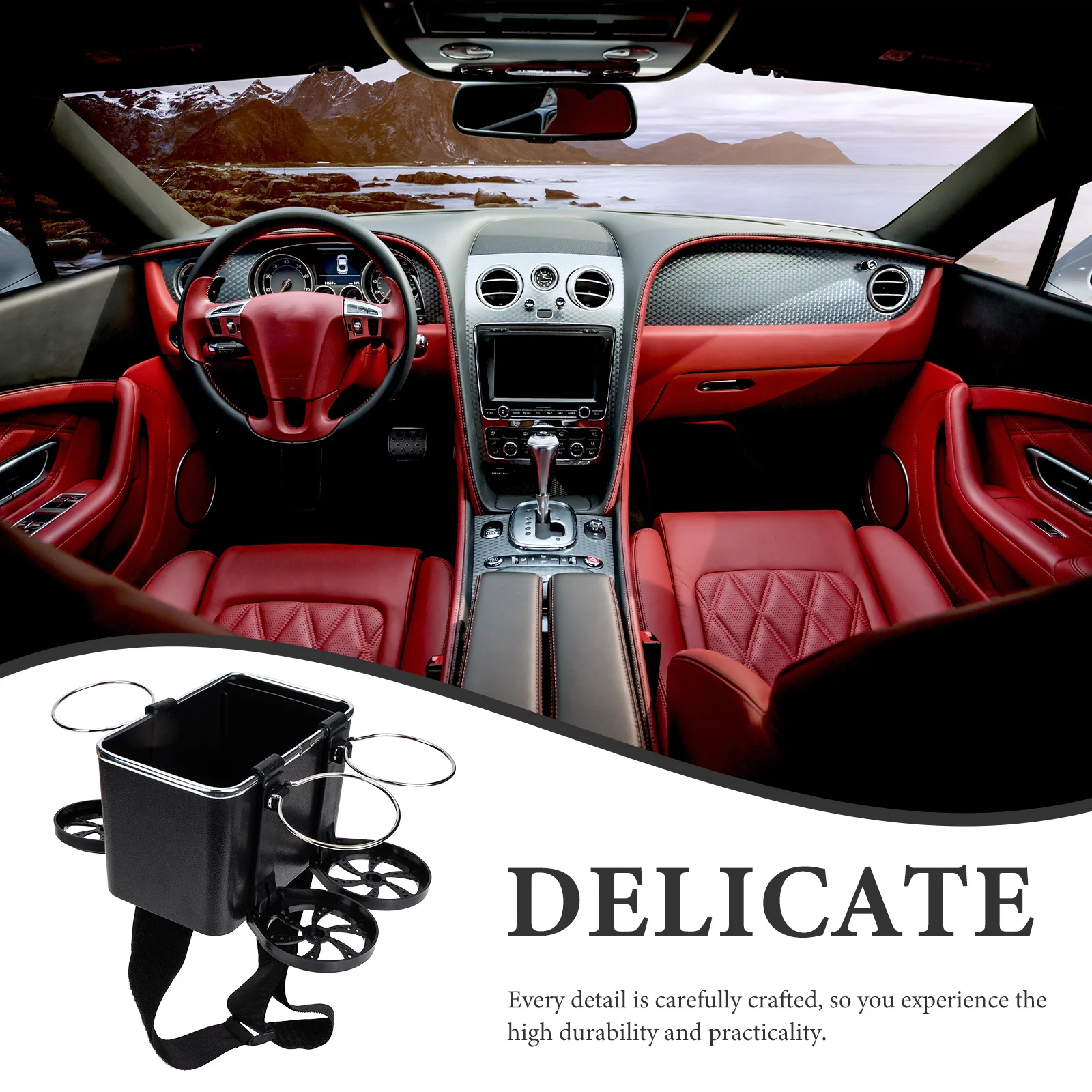 صندوق تخزين مسند ذراع السيارة قابل للتعديل 180 درجة حامل الكأس التقليب سعة كبيرة تصميم بسيط ABS الفولاذ المقاوم للصدأ الأوسط #6