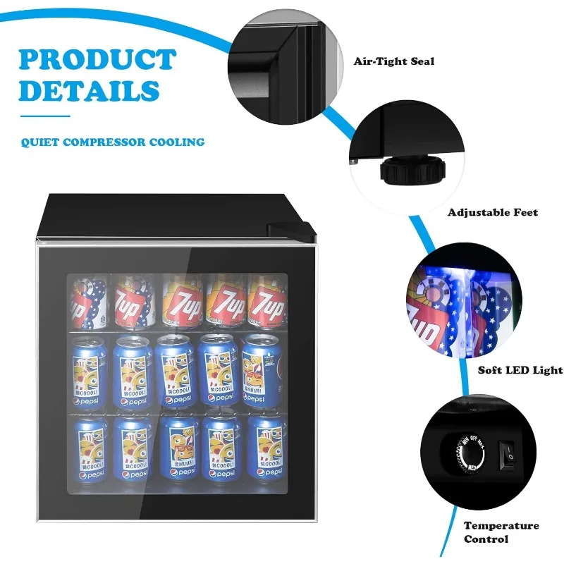 ARLIME Mini Fridge, Drink Cooler, 60 Can, Beverage Refrigerator with Glass Door,Removable Shelves for Soda Beer Wine,Small Drink