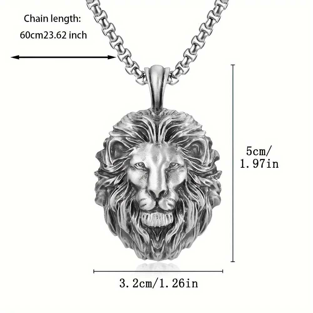 Alloy Lion Head Pendant Necklace - Men's Hip Hop Style Necklace -  For Men -  Suitable for Everyday Wear - Perfect Gift for Men