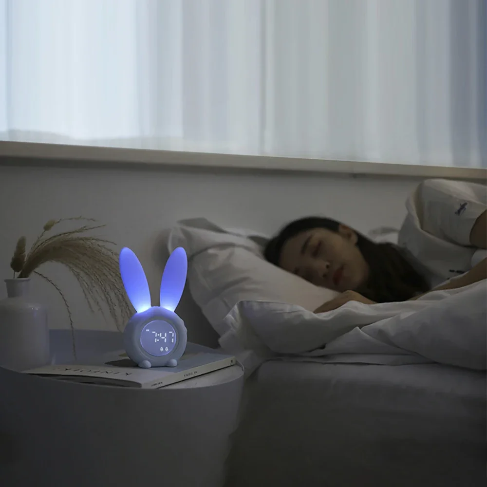 

Cute Bunny Ear LED Digital Alarm Clock Electronic USB Sound Control Rabbit Night Lamp Desk Clock Home Decoration