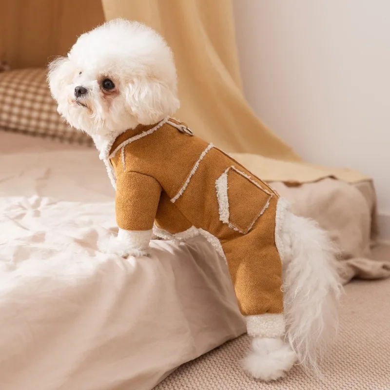 

Dog Winter Jumpsuit Faux Suede Sherpa Lined Thick Warm Four Leg Onesie For Small Dogs Bichon Poodle Chihuahua Puppy Outfit Extra