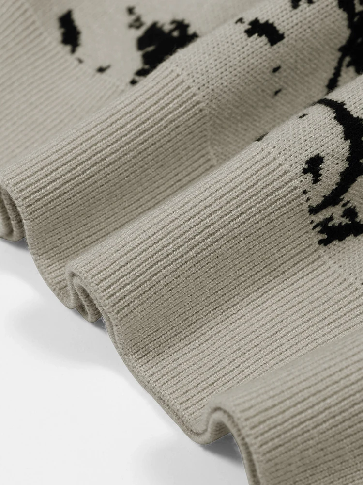 New Casual Mens Knit Jumper Tops Autumn Winter Vintage Pattern Sweater Men Fashion Crew Neck Long Sleeve Knitted Sweaters