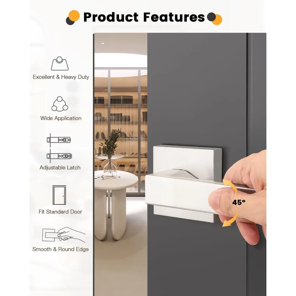 مقابض الأبواب الداخلية المصنوعة من النيكل الساتان مع تصميم رافعة لممر خزانة القاعة، مجموعة من 7 قطع من أقفال الأبواب المربعة #3