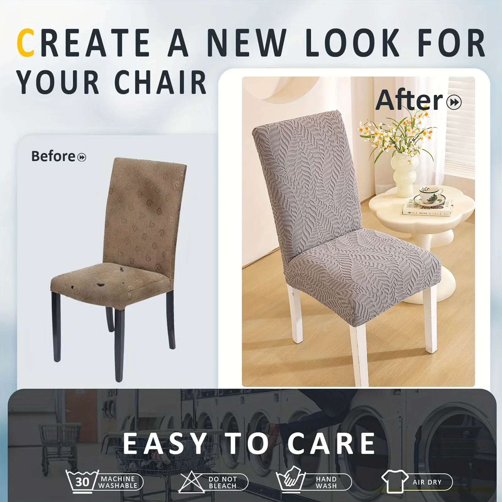 أغطية حماية كرسي الطعام المرنة تغطية كاملة مع مسند ظهر متكامل لغرفة المعيشة ومقعد الطعام المنزلي مقعد كيسابلي