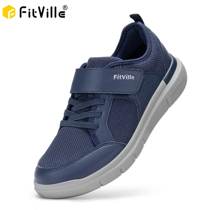 FitVille Men'S Wide Diabetic Walking Shoes Lightweight Non-Slip Breathable Casual Shoe For Swollen Feet With Arch Support
