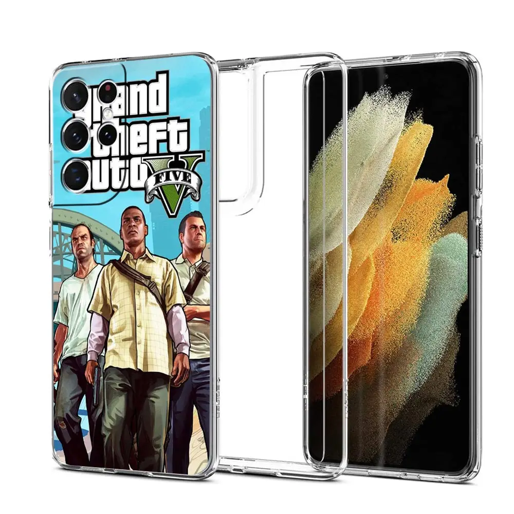 Rockstar gta 5 Grand Theft Auto Clear Phone Case For Samsung Galaxy S23 S22 5G S20 Ultra S21 FE 5G S10E S9 S8 S10 Plus Cover