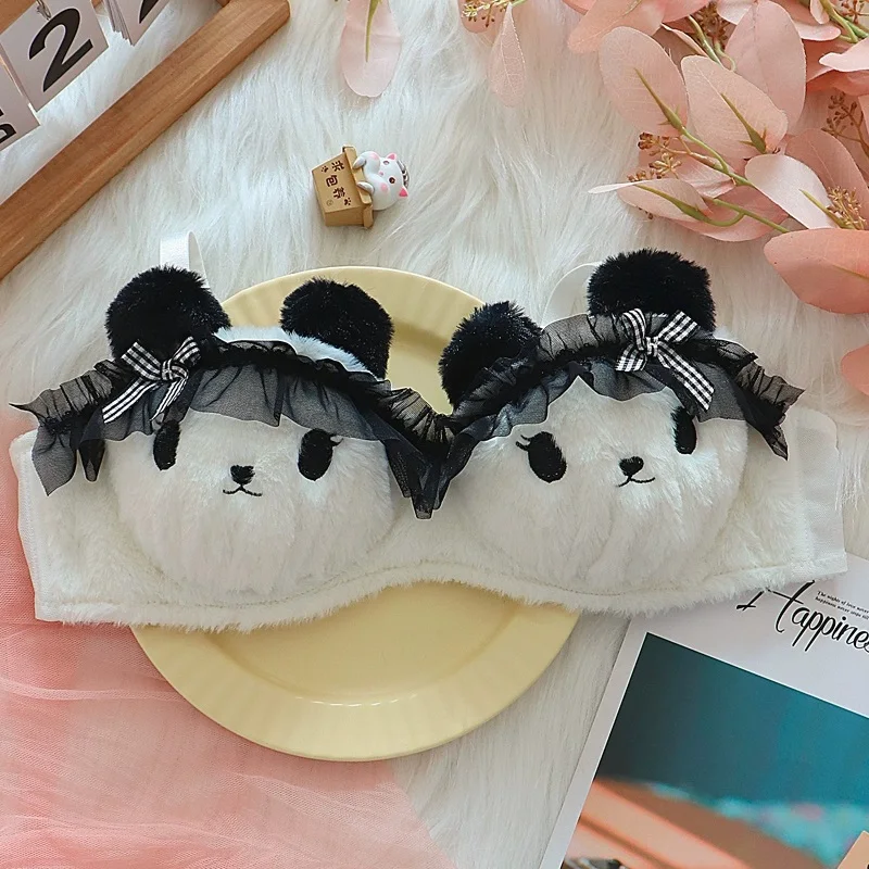 Teenage plush underwear rabbit cartoon bralette non-steel ring bra set warm comfortable women lingerie with underpants suit