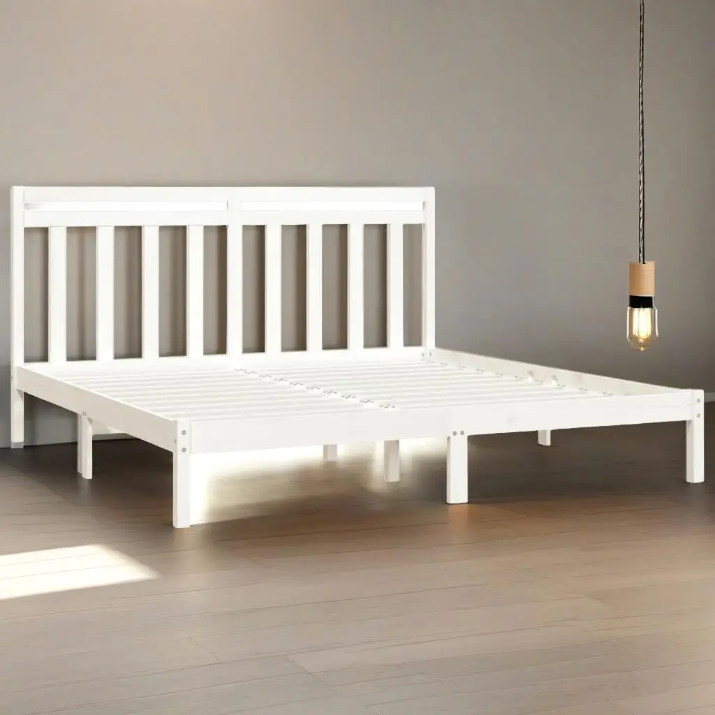 White Solid Wood Bed Frame 200x200 cm - Mattress Not Included - Sturdy & Stylish Design