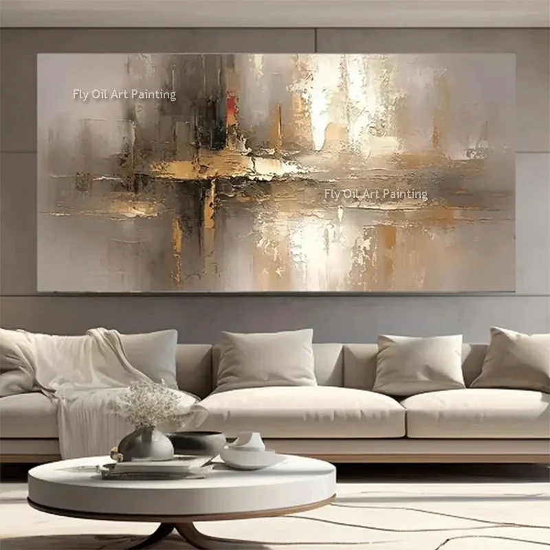 

Handpainted Beige Brown Large Home Wall Decor Items New Original Design Black Brown Popular Abstract Oil Painting For Living Roo