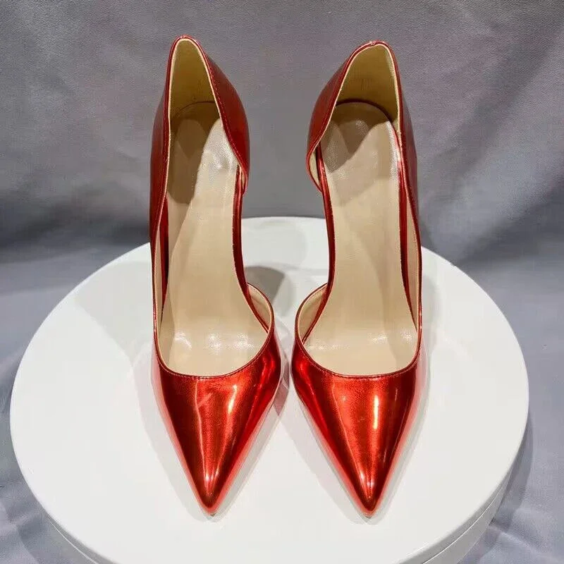 

Heelgoo Shiny Red Patent Pointed Toe D'Orsay Pumps,Slim Stiletto High Heels for Women,Classic Slip-On Party Wedding Dress Shoes