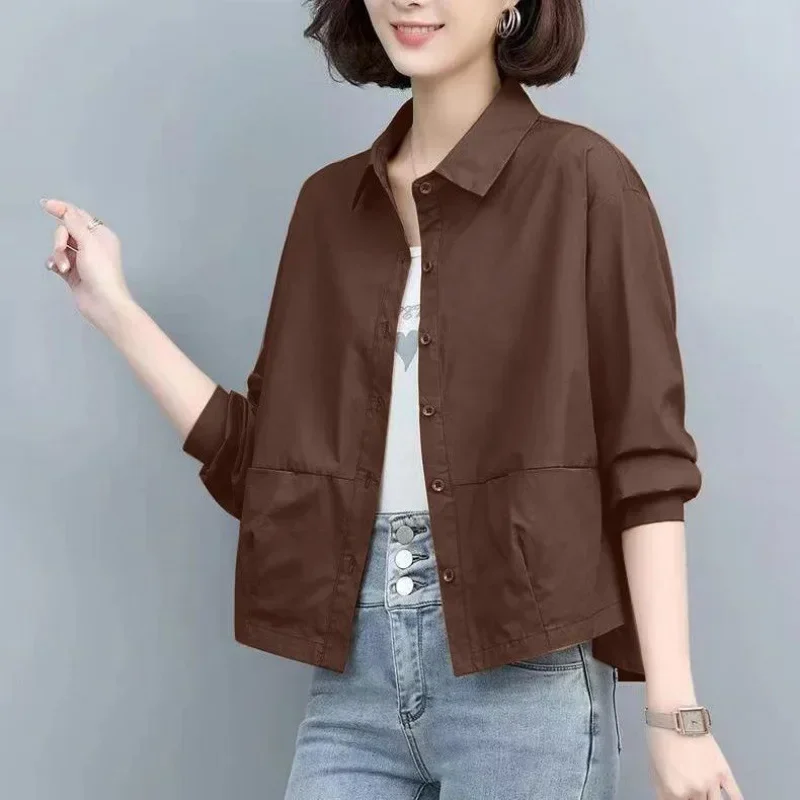 New Turn-down Collar Loose Simplicity Women's Clothing 2025 Button Fashion Casual Straight Spring Summer Thin Dignified Blouses