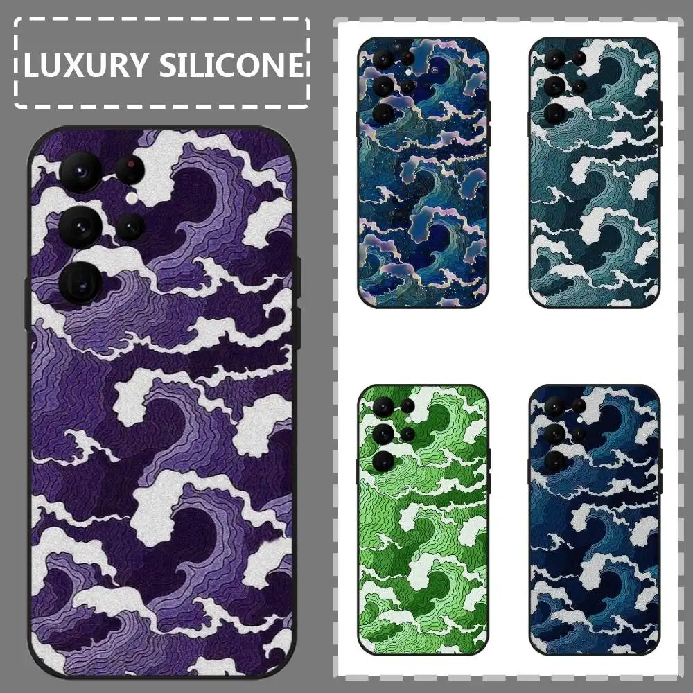 

Japanese-style Waves Phone Case For Samsung Galaxy S24 Ultra S22 S23 Ultra S21 S20 5G Protective Silicone TPU Soft Funda