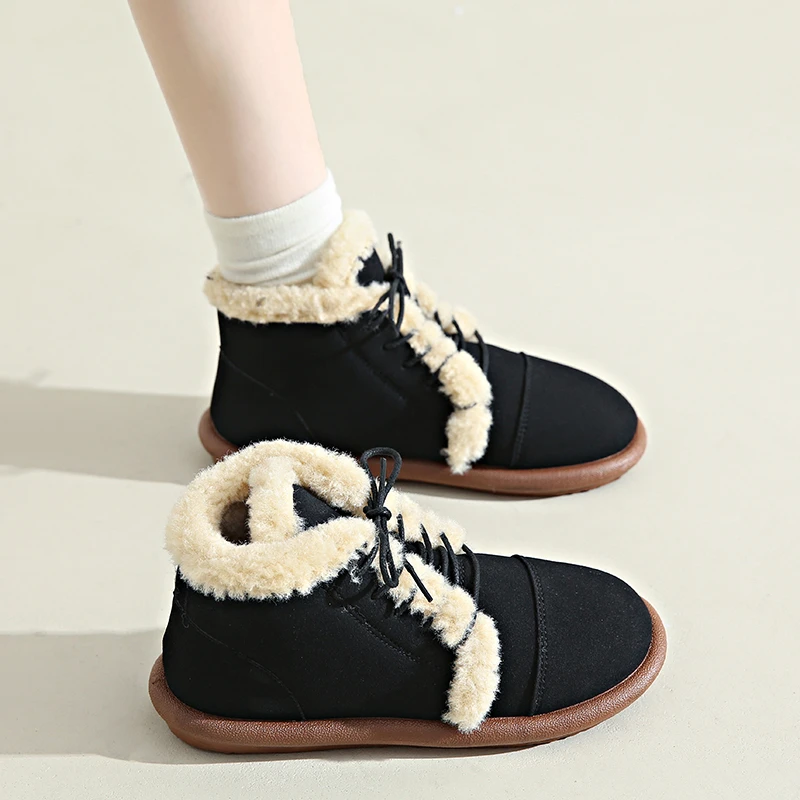 أحذية بدون كعب كلاسيكية، أحذية نسائية قطنية بمقدمة مستديرة، أحذية ثلج دافئة معزولة بنمط جديد لخريف وشتاء 2025 #3