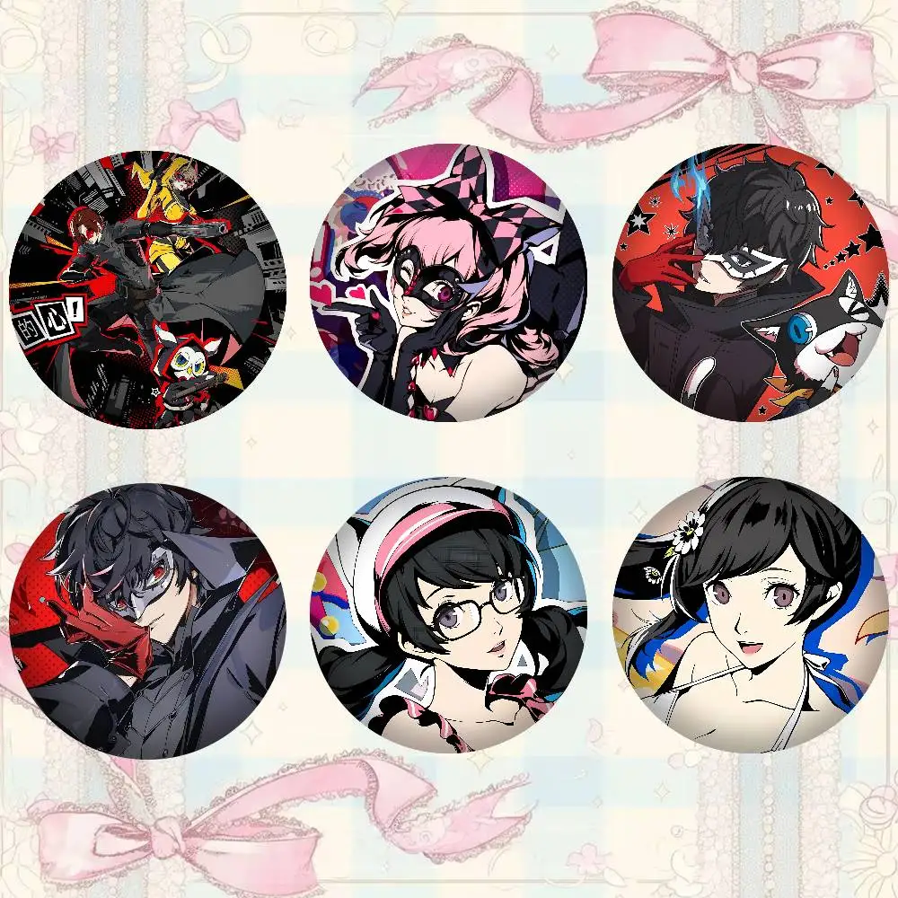 Game P-Persona 5 Anime Badges Peripheral Lapel Pins Tinplate Round Brooch For Shoulder Bag Accessories Souvenir Gifts