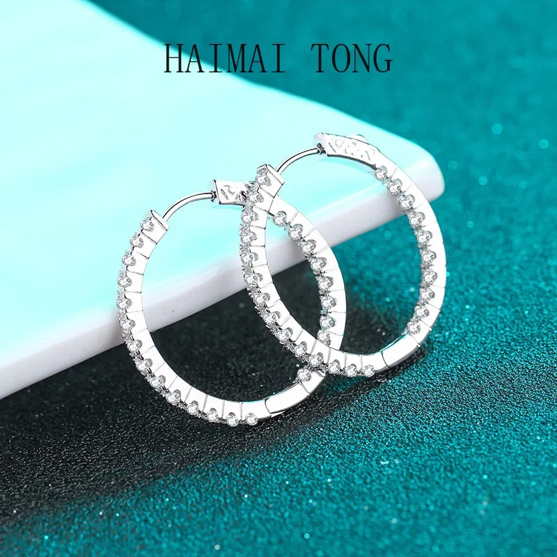 

HAIMAITONG Earrings for women full circle black moissanite ear buckle pt950 platinum ear accessory