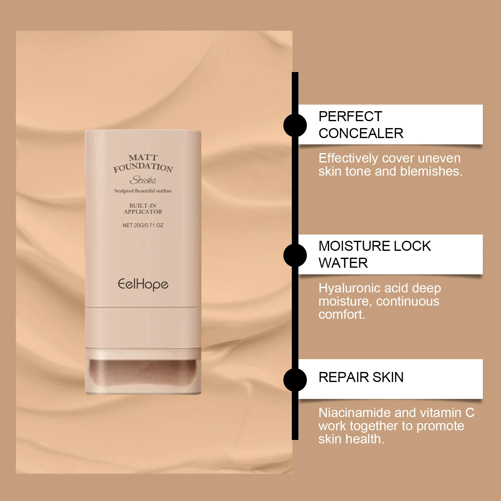 Eelhoe fundação corretivo vara leve respirável hidratante à prova dwaterproof água sem vincos produto de maquiagem feminina de longa duração