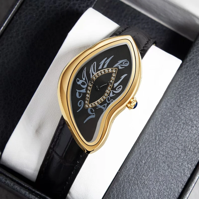 ساعة كوارتز رجالية بتصميم مشوه مستوحى من الغريبة مع حزام جلدي متخصص على طراز الشارع الشهير ساعة نسائية y2k #1