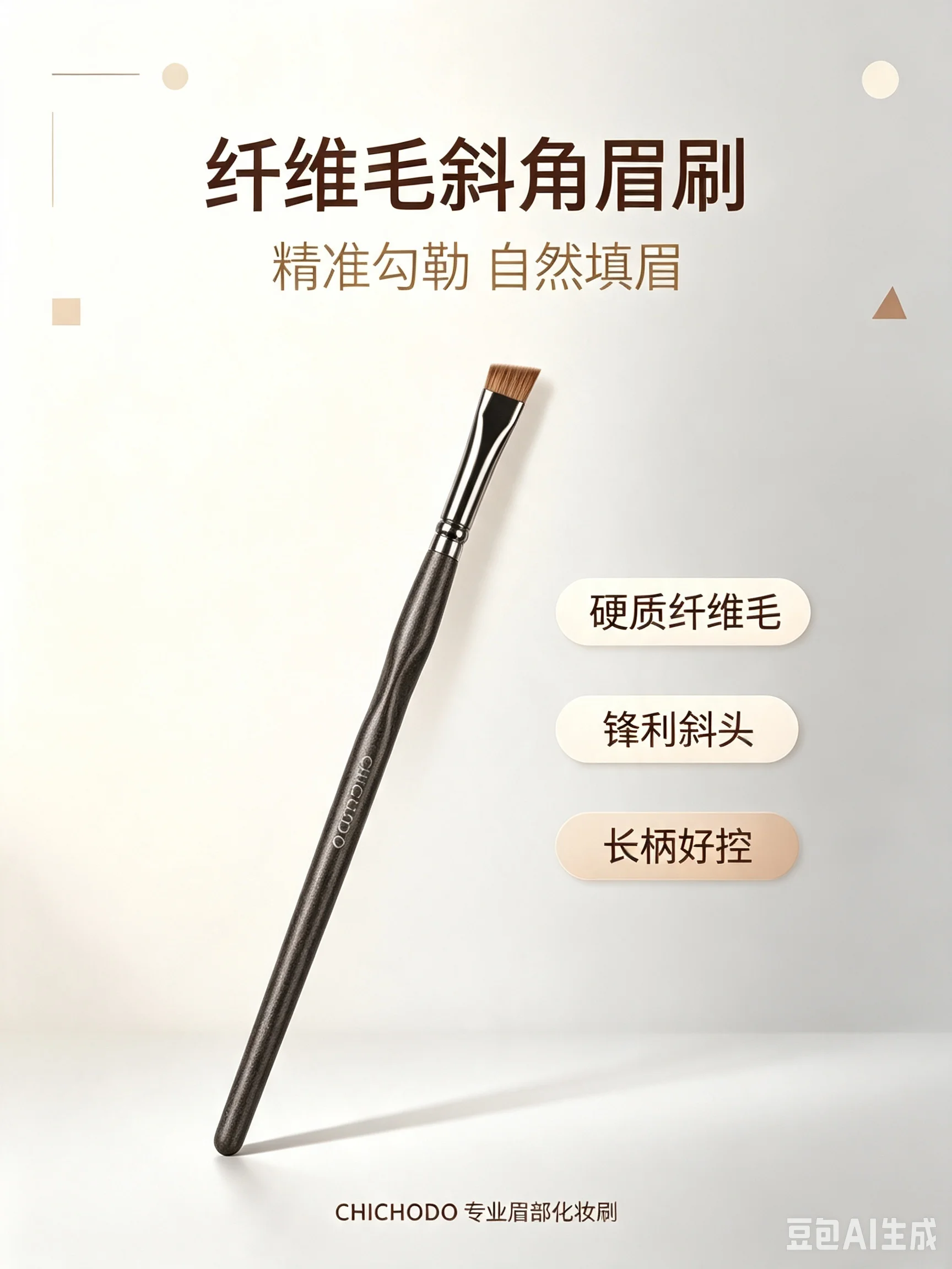 CHICHODO Angled Eyebrow Brush Synthetic Firm Bristles Precision Slanted Brow Brush For Eyebrow Powder Pomade Long Wooden Handle