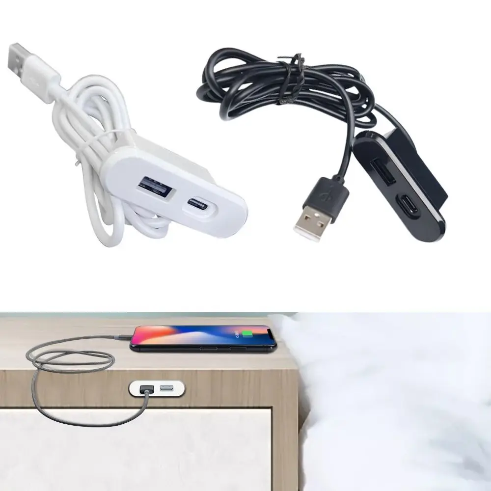 Embedded Table USB Power Socket Mini USB TYPE-C Charger Desktop Charge Adapter Furniture Sofa Socket 1.2M Cord