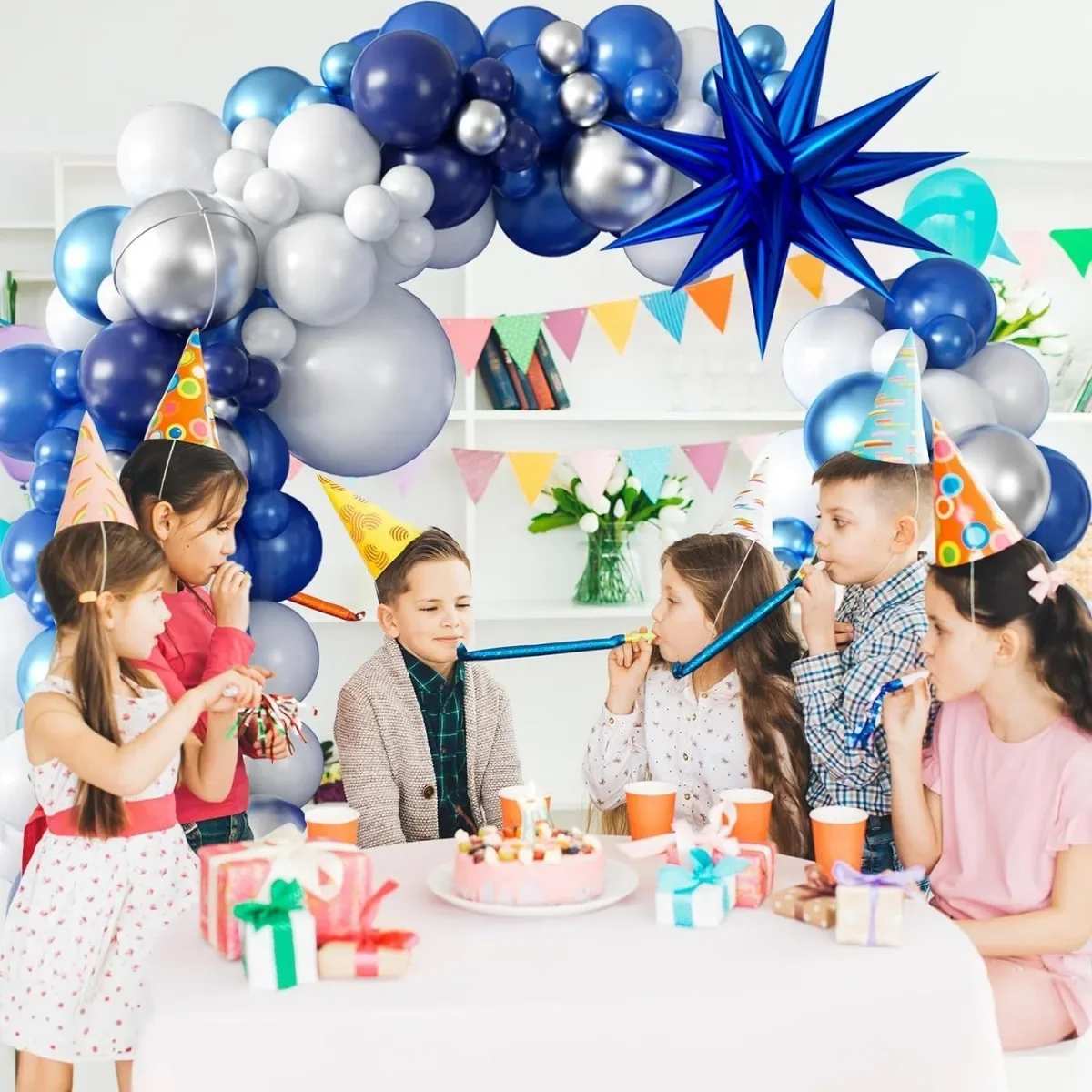 94-teiliges marineblaues und weißes Ballon-Set aus Aluminiumfolie, Ballongirlande, Bogen, Abschlussfeier, Hochzeit, Party-Dekoration