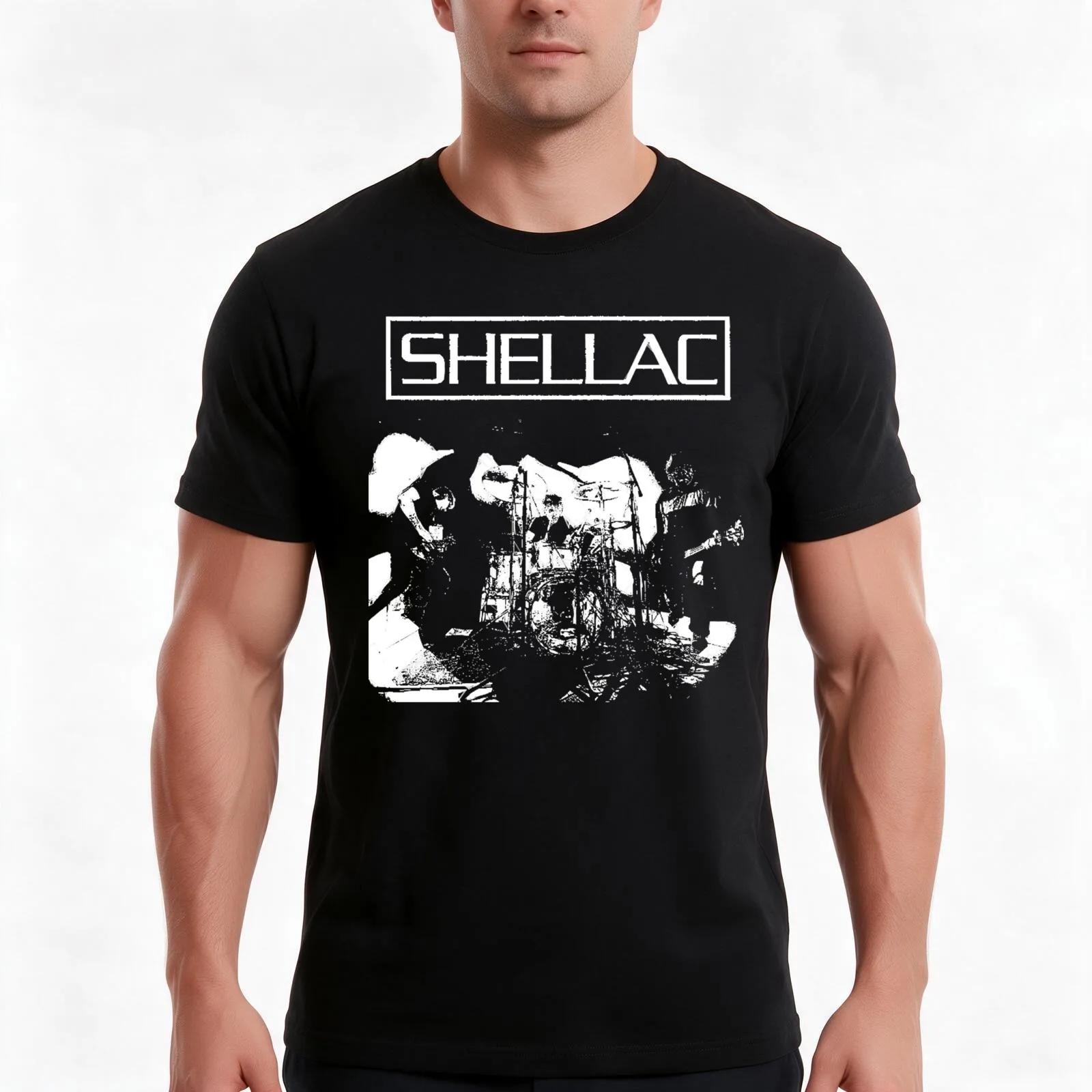 shellac band T-Shirt, Summer Casual Cotton Tee, Oversized Streetwear Tops, Vintage Graphic Print, Loose Fit Short Sleeve
