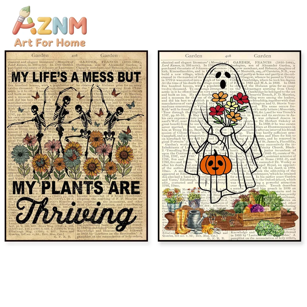 Plants Are My Therapy Skull Garden Plants, I Am Ghost Cute Halloween Poster, Gardening Art, Plant Lover Poster, Plant Skeleton,