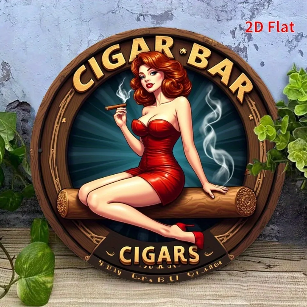 

Vintage Cigar Lady Metal Sign - Tobacco Smoke Effect - Textured Metal Surface -Handcrafted Look, Artistic Plaque, Room Decor