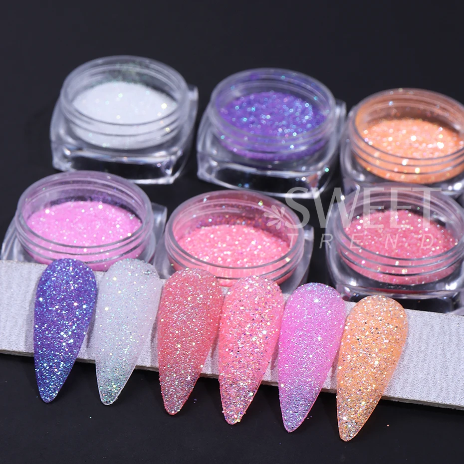 6 Farben schillernder Zucker Nagelpulver Glitzer Regenbogen Kristall Charms Pigment Staub holographische DIY Maniküre Chrom Nail Art Dekor