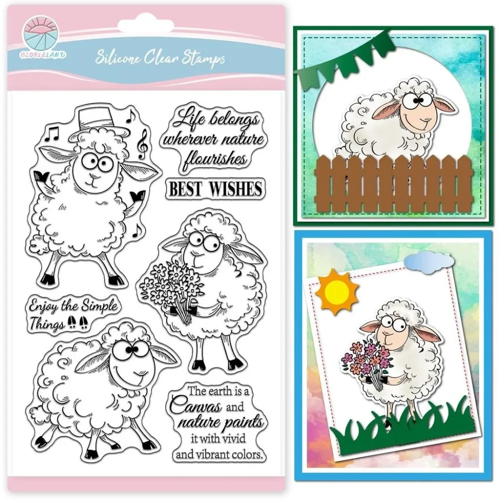 Funny Sheep Clear Stamp for Scrapbooking Cartoon Animals Stamps Positive Text Transparent Stamp for Card Making DIY Embossing